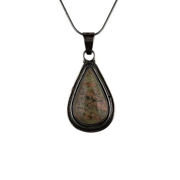 Unakite Pendant Sterling Silver Snake Chain Necklace 20" - Picture 1 of 10